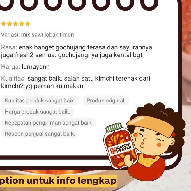 

JU7♛ Kimchi Sample Size 150g/200g/ 250g Sawi Lobak Timun Daun Bawang Kucai Lokio Apel Chonggak Halal Korean Food Kfood Kimchi Heaven Makanan Korea Kimchi Halal Asli Korea Pedas Fresh Kimchi Barang Bagus