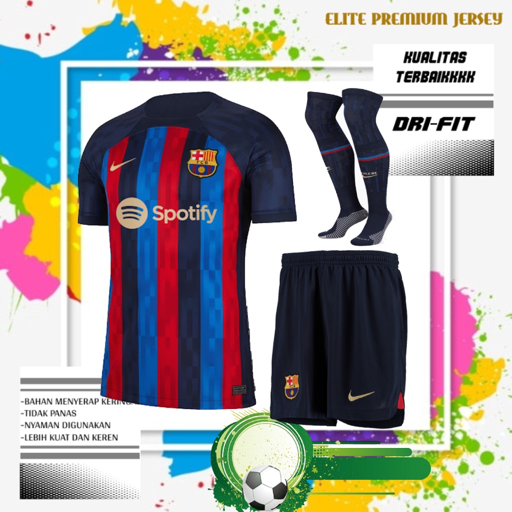 FULL SET JERSEY, CELANA & KAOS KAKI SEPAK BOLA BARCELONA HOME 2022/2023 GRADE ORI KUALITAS PREMIUM |