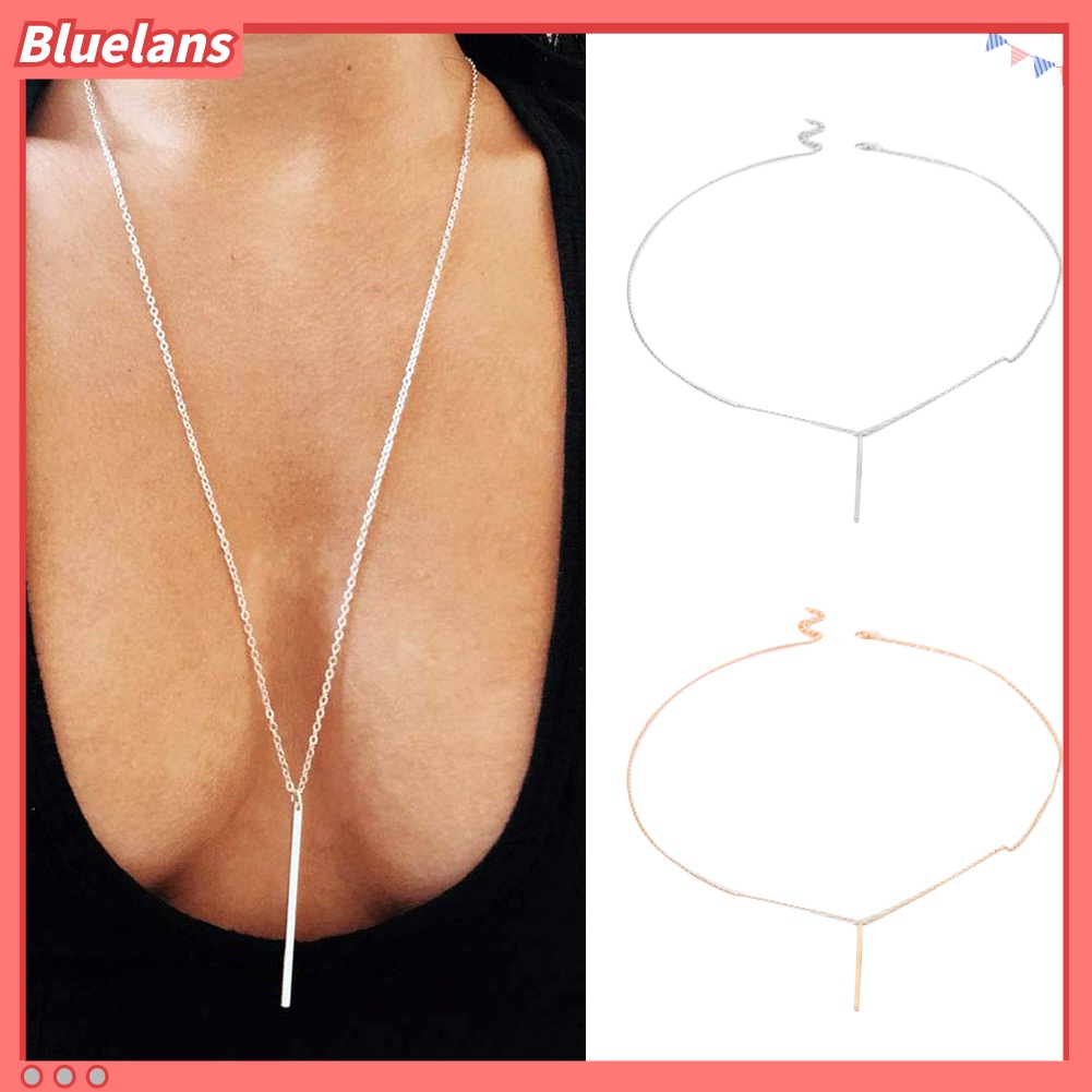 Bluelans Kalung Rantai Panjang Liontin Bar Vertikal Bahan Alloy Untuk Wanita