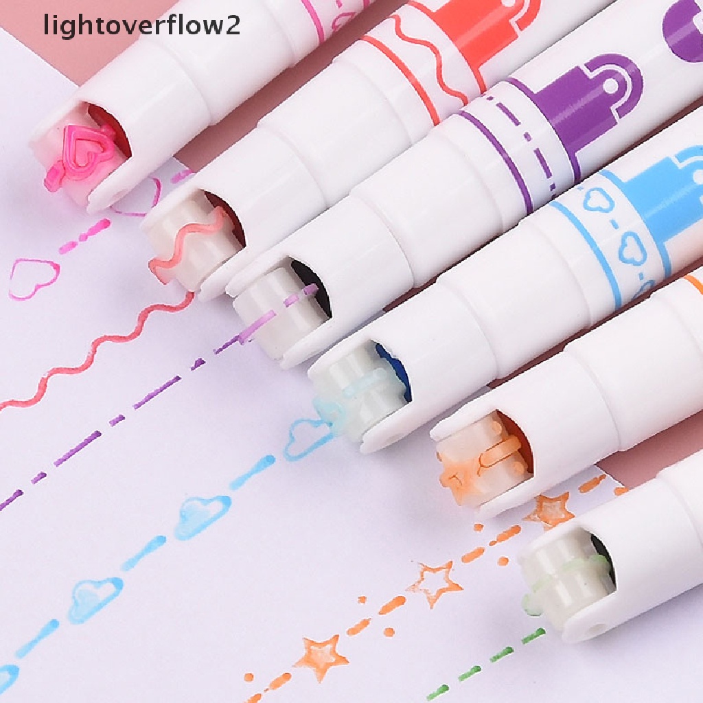 (lightoverflow2) 6pcs / Set Pen Marker Bentuk Garis Multiwarna Untuk Stationery (ID)