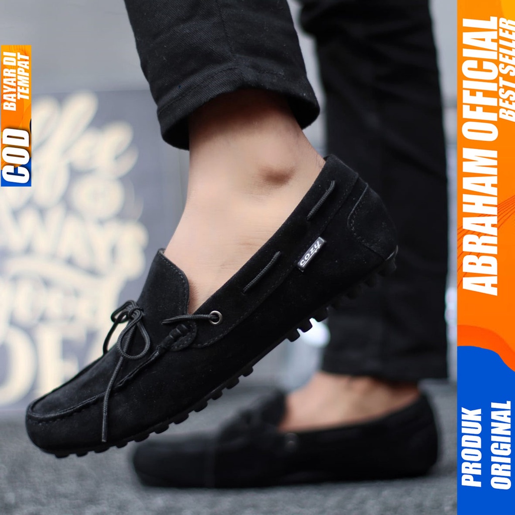 Sepatu Casual Slip On Pria Santai Kerja Kantor Hitam Abraham Rennes