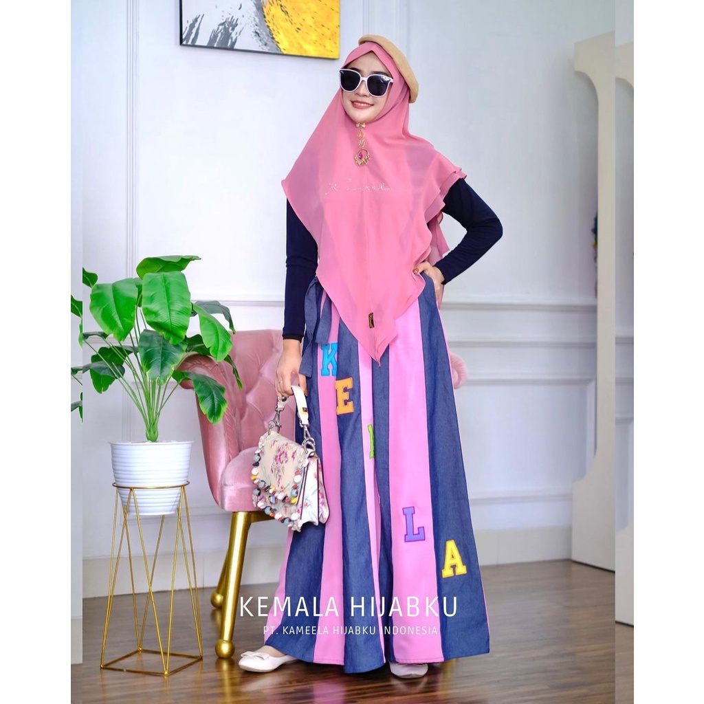 gamis set plus khimar jilbab / LUXURY SIGNATURE DENIM By Kameela Hijabku / gamis kameela hijab origi