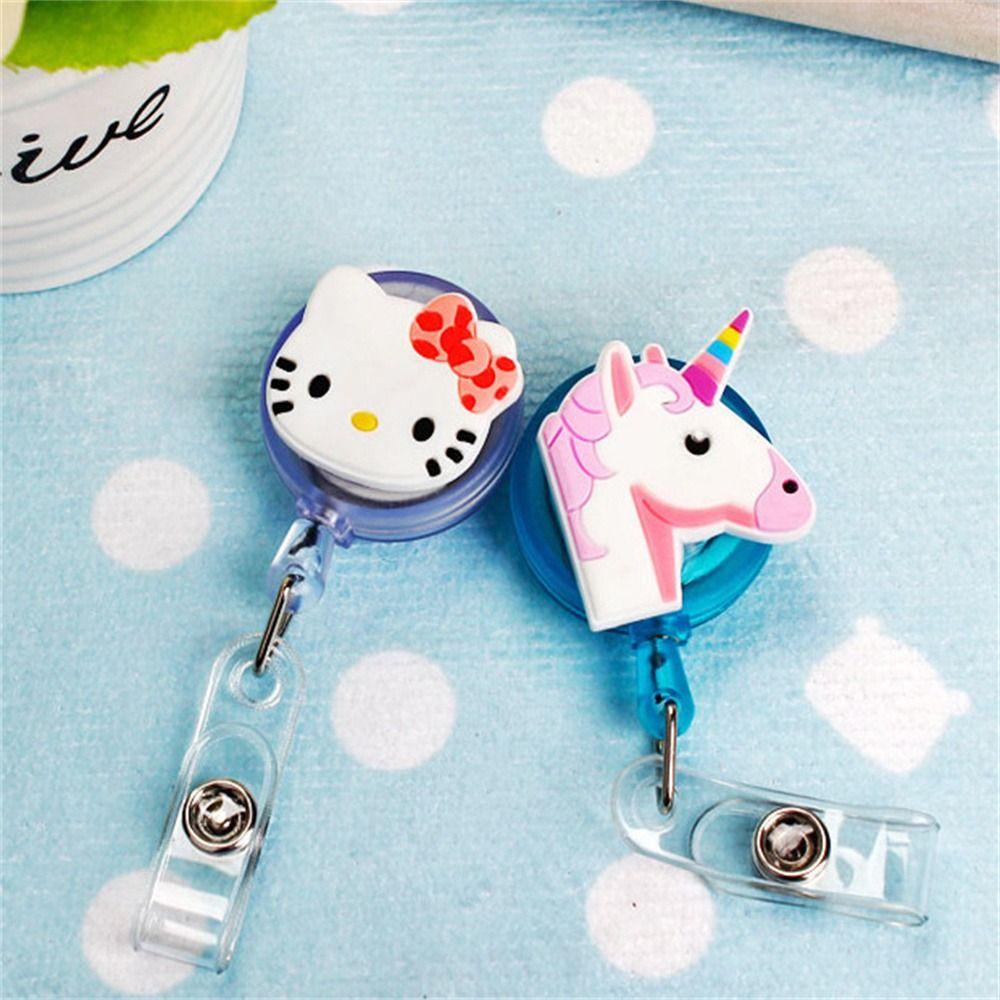 Lanfy Retractable Badge Reel Silikon Kartun Pikachu Name Tag Doraemon Card Holder Tempat Kartu Nama