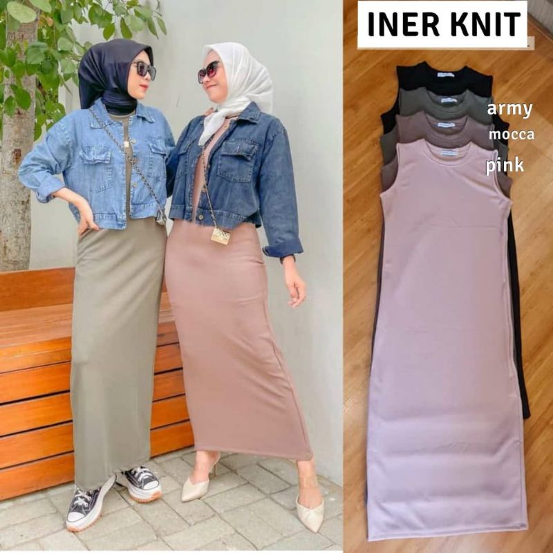 Inner Dress Rajut Gamis Tanpa Lengan Pakaian Muslim Wanita Ootd Hijab Outfit Kekinian