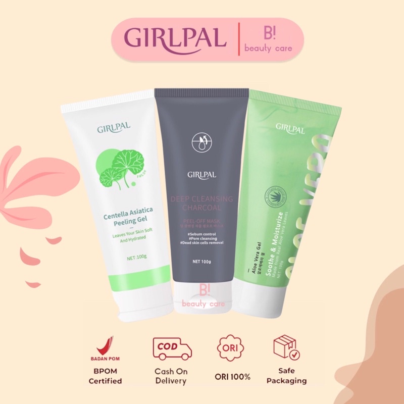 [READY SIAP KIRIM] GIRLPAL Centella Asiatica Peeling Gel 100gr | Charcoal Peel Off Mask 100gr | Aloe Vera Gel Soothing &amp; Moisture 100 gr