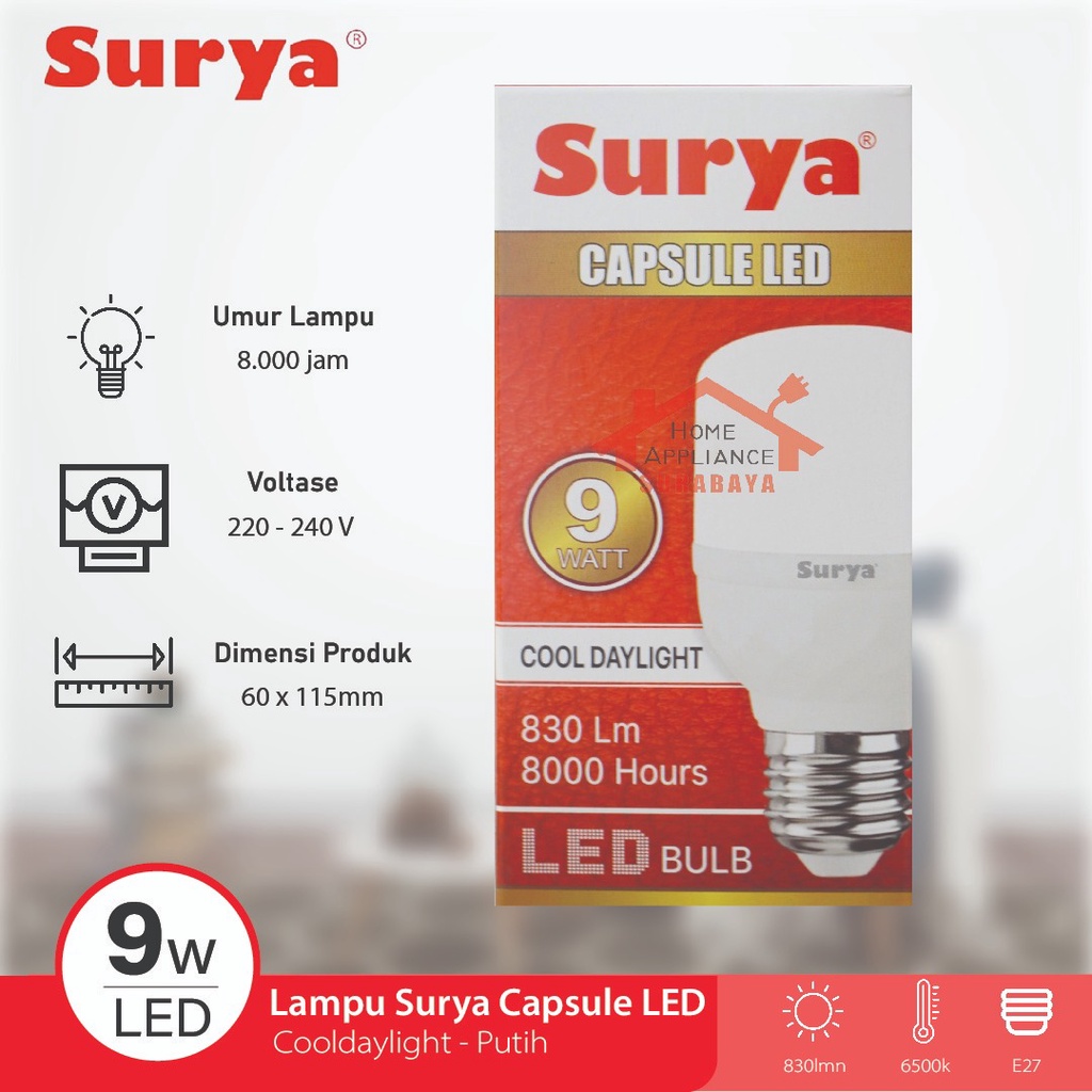 Lampu Capsule Kapsul Bohlam LED SURYA 6W/9W/14W/18W/28/36W/42W/50W Gen 3 6500K Cahaya Putih