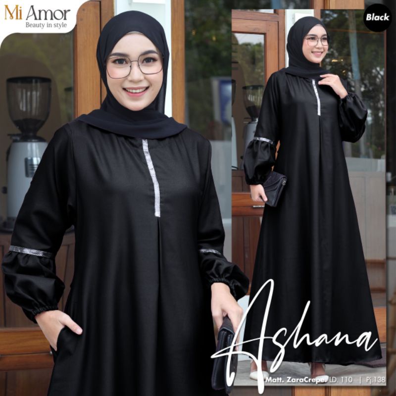 Ashana Gamis Dress By Mi Amor Matt Zara Crepe Cantik Polos Kekinian LD 110  / PJ 138