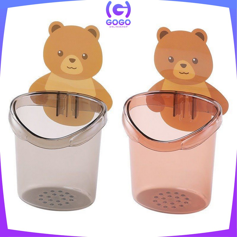 GOGO-C452 Rak Tempel Tempat Sikat Gigi Bear Rak Serbaguna Kamar Mandi Model Tempel Motif Beruang / Toothpaste Holder