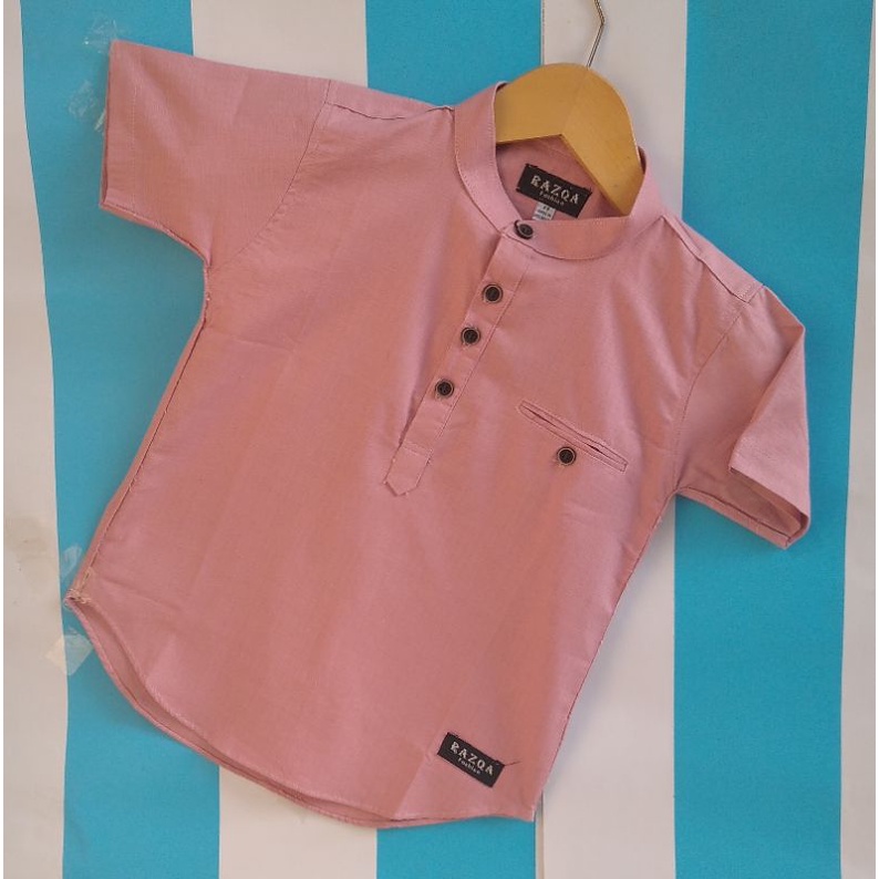 Kemeja Koko Anak polos dusty pink / Baju Muslim Anak warna ping / Kemeja atasan terbaru pink salem