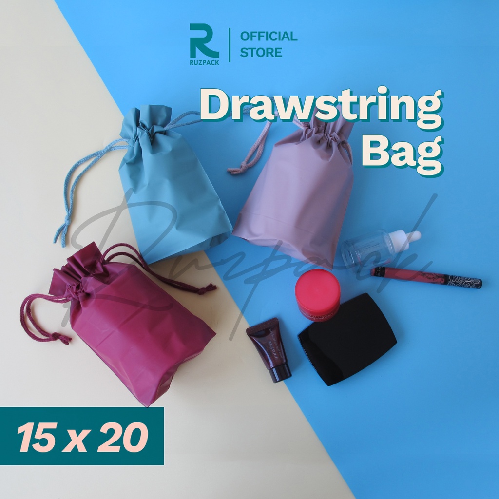 [21 x 29CM] Premium Matte Drawstring Reusable Durable Waterproof Tas Serut Souvernir Merchandise Packaging Makeup