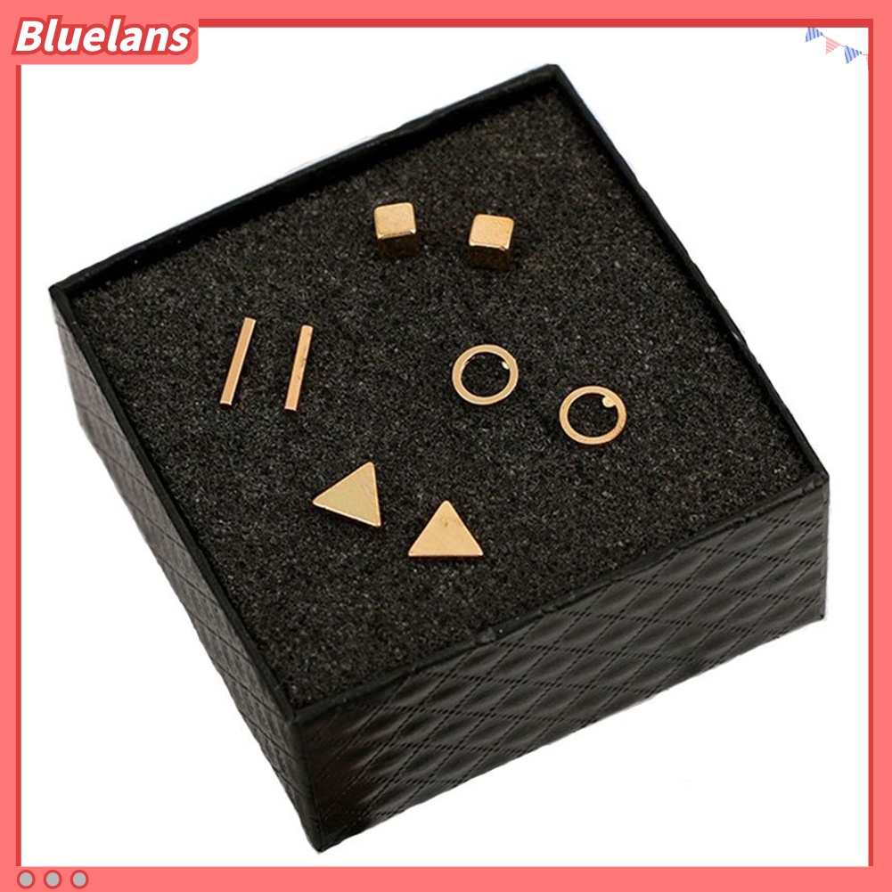 Bluelans 4Pairs Simple Square Round Triangle Bar Ear Studs Set Women Geometry Earrings