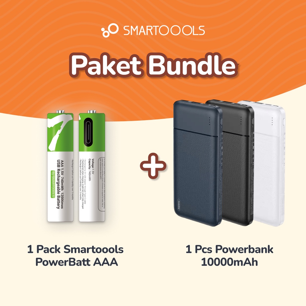 [Bundle] 2pcs Baterai Smartoools PowerBatt AAA 1.5V Type C dan Powerbank Remax 10000mAh 2 USB