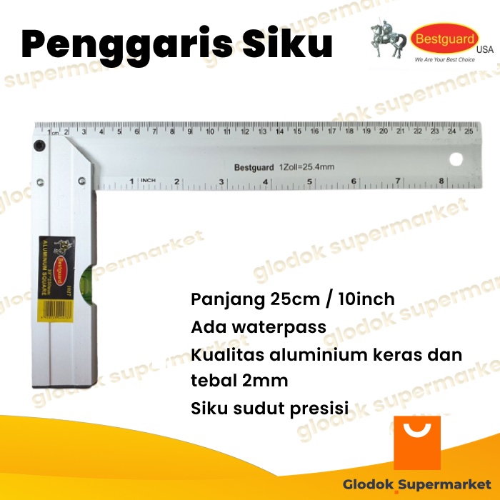 Penggaris Siku L Waterpass Bestguard i027 25cm