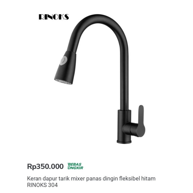 Keran dapur tarik mixer panas dingin fleksibel hitam RINOKS 304
