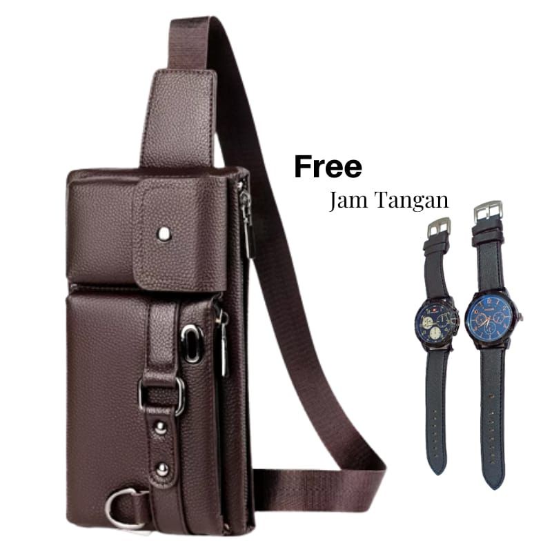 Tas Selempang Pria Kulit PU Tas Fanny Untuk Ponsel Tas Dada Tas Pinggang  Model Kasual