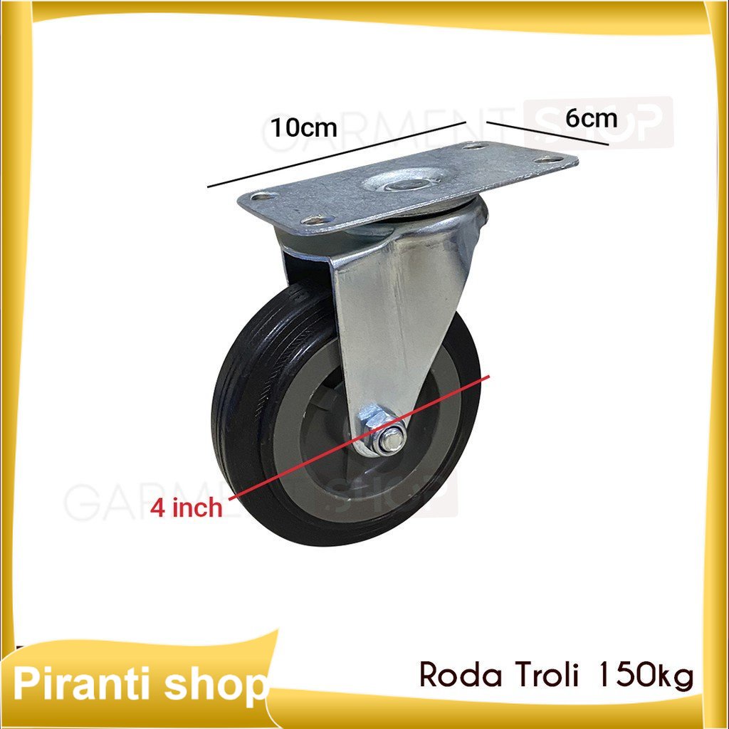 Roda Troli Barang 4 Inch Hand Truck Trolley Ban Karet Dorongan Gerobak