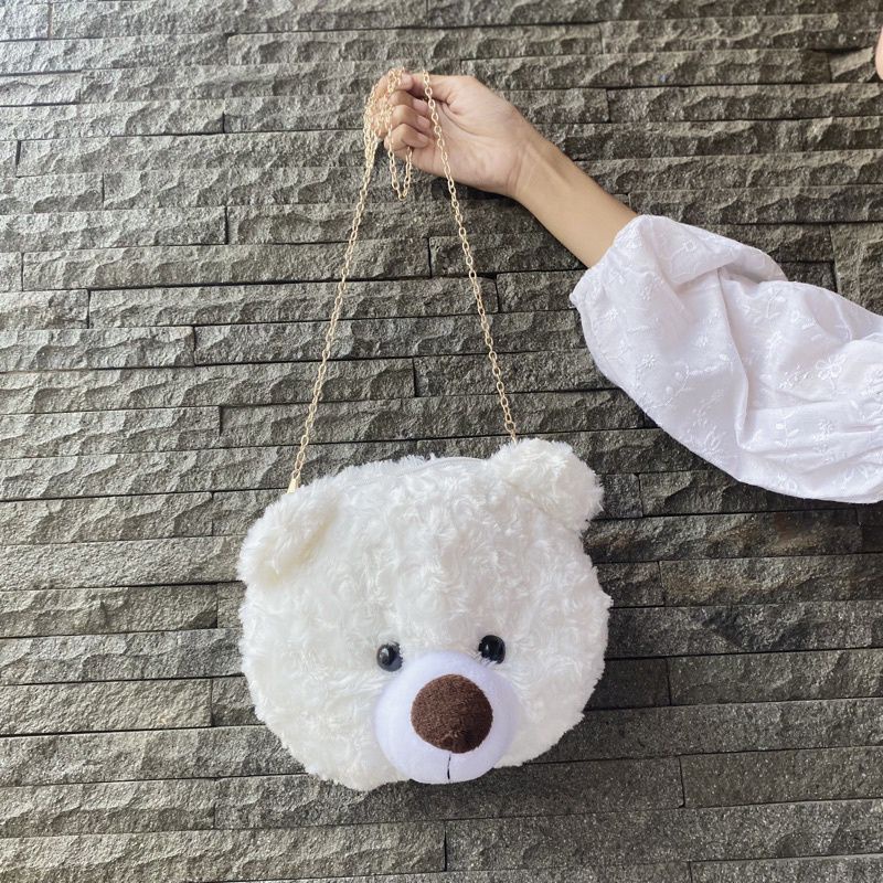 Tas Bulu Selempang Teddy Bear Tas Boneka Kepala Teddy Bear Tas Kekinian Tas