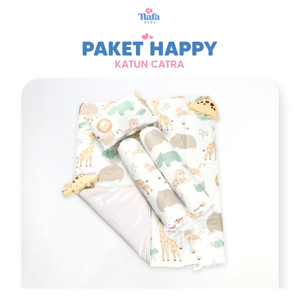 NAFA BABY - Happy Package | Bedcover Anti Ompol Include Bantal Guling | Perlak Bayi Waterproof | Matras Anti Air