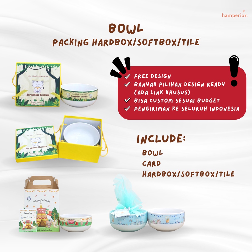 

PAKET HEMAT CUSTOM Souvenir Bowl Mangkuk | Souvenir Anak Ulang Tahun |Souvenir 1 Bulan|Hampers Ultah