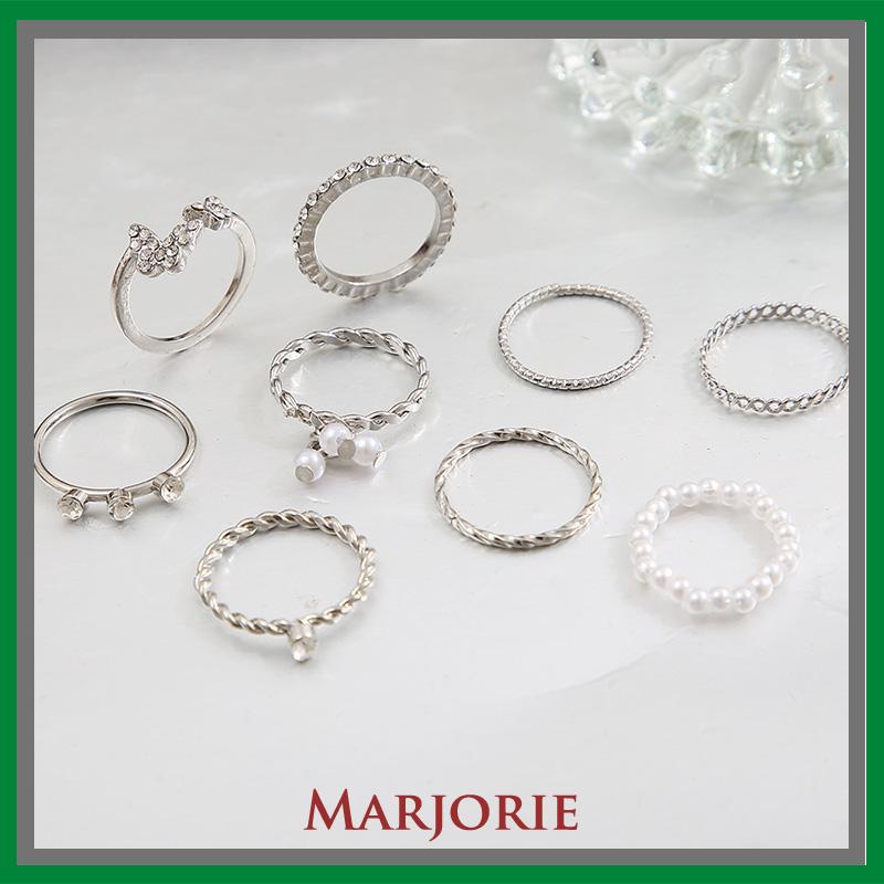 9 PCS Wanita Tipis Berongga Mutiara Kristal Kupu-kupu Berlian Premium Knuckle Ring Set-MJD