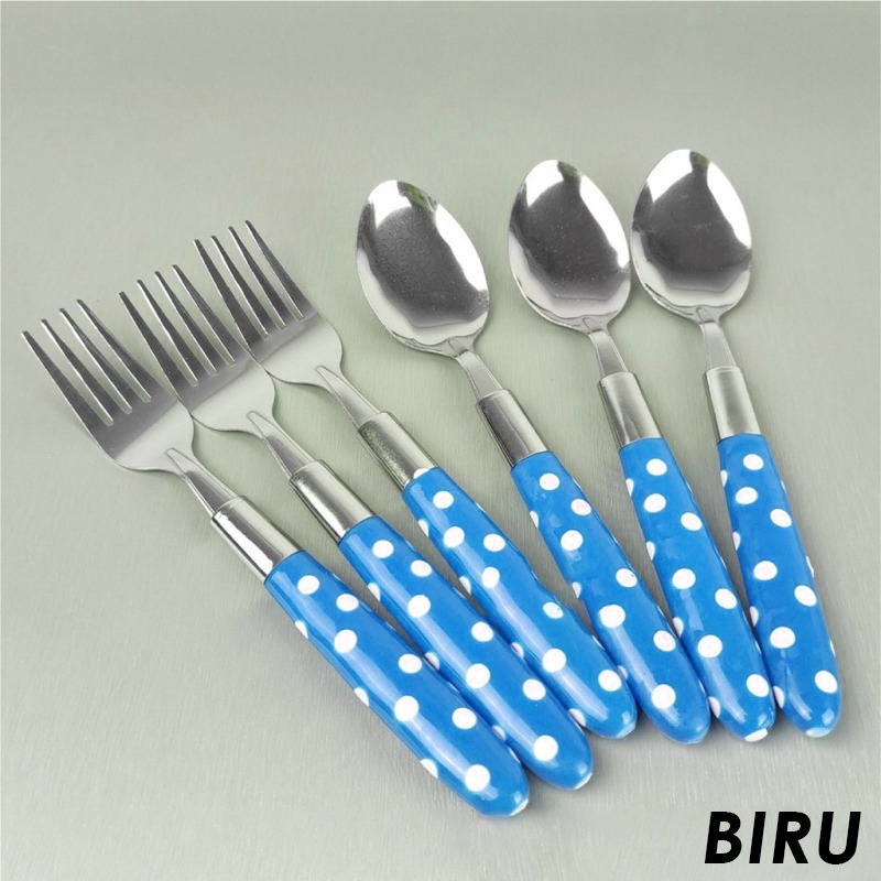 Sendok Garpu Makan Polkadot Set 6 pcs Spoon Fork