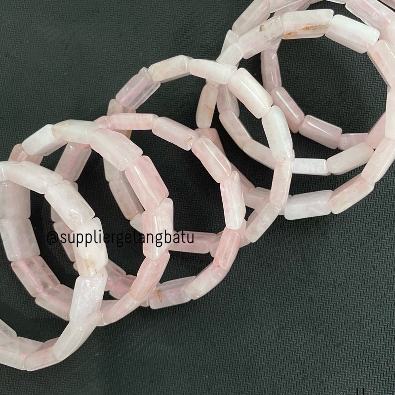 Gelang batu ROSE QUARTZ jajargenjang Premium Akik Pink