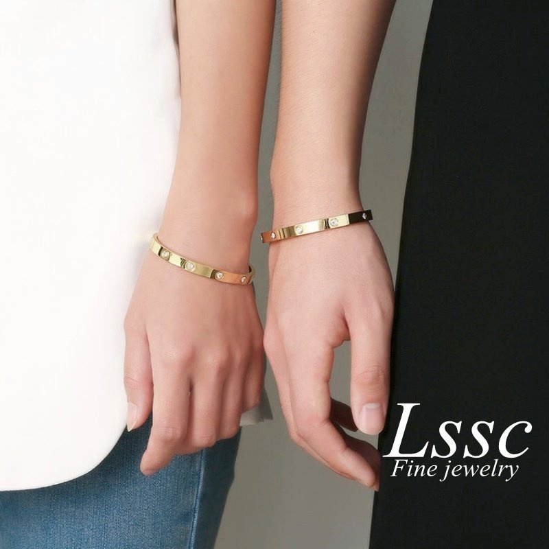 Gelang Titanium Wanita Anti Karat Selamanya Berlian Emas 18K Fashion Korea Aksesoris Perhiasan