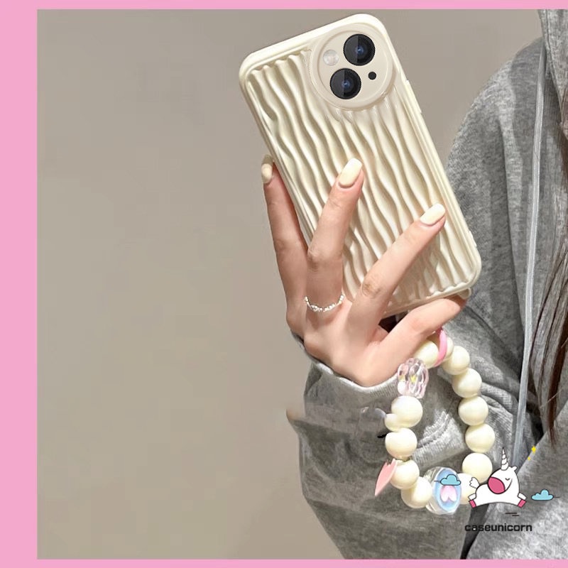 Soft Case Motif Kartun Riak Air Putih Susu Dengan Gelang Untuk iPhone 11 12 13 14 Pro MAX XR 7 8 14 Plus 7plus X XS MAX SE 2020