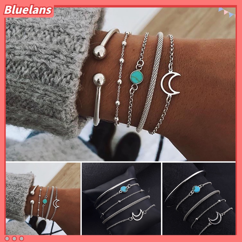 5pcs / Set Gelang Rantai Multi Bentuk Bulan Bahan Alloy Untuk Wanita