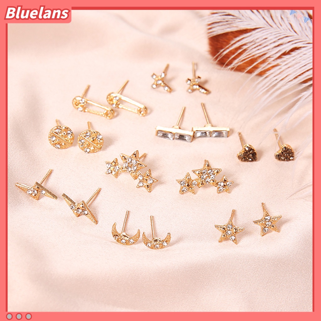 9 Pasang Anting Stud Geometris Bahan Alloy Untuk Dekorasi Ulang Tahun Wanita