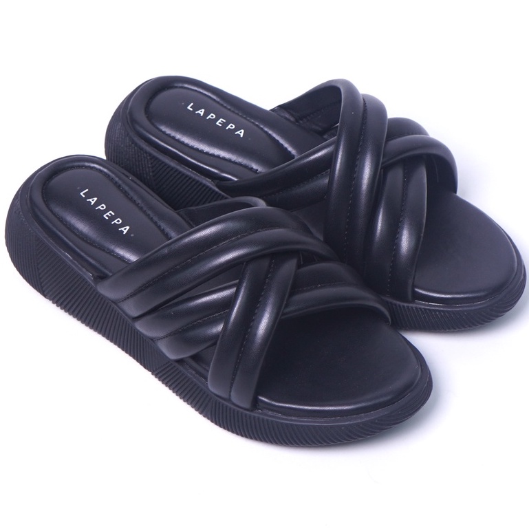 LAPEPA YUK - Sandal Wanita Wedges TARA ALL COLOR Sendal Cewek Platform Kondangan Hak Tinggi 3cm Model Silang 3 Size 36 37 38 39 40 41 Pergi Jalan Casual Santai Rumah Slop Warna Hitam Selop Premium Original Kekinian Terbaru Shoes ORI Mall Official Store