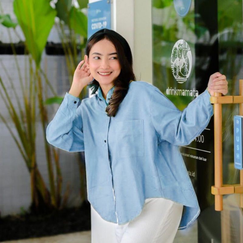Kemeja Oversize Linen - Olivia Shirt Pocket Linen LD 130cm