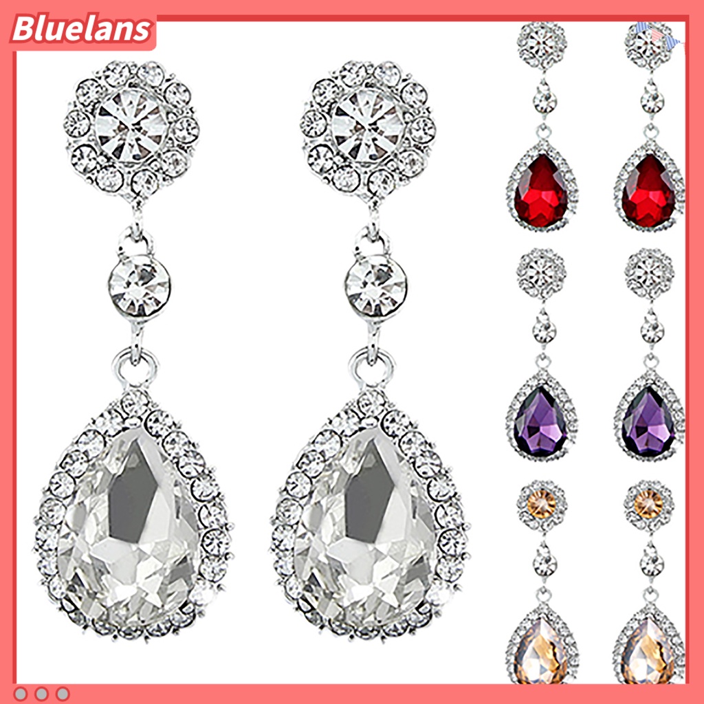 Bluelans Women Luxury Water Drop Chandelier Earrings Rhinestone Ear Drops Jewelry
