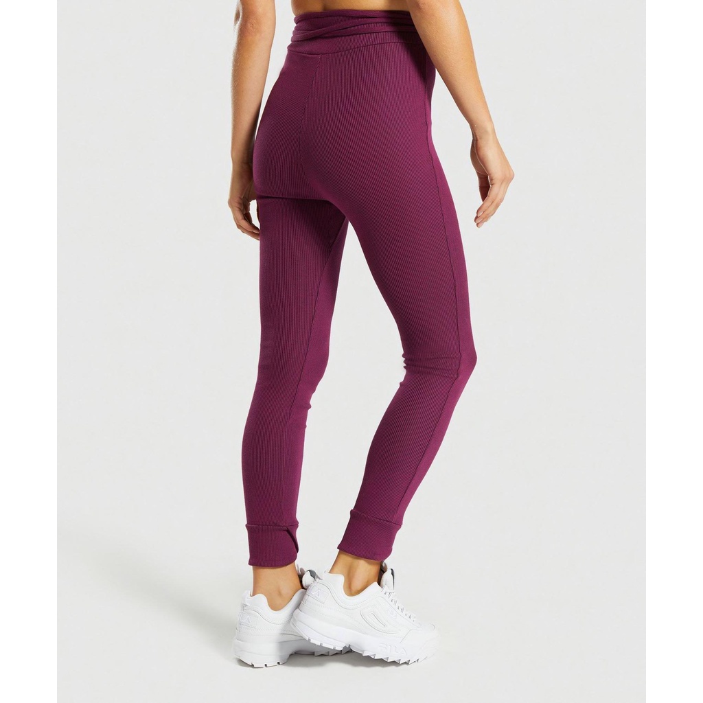 Gymshark Slounge Ribbon Bottom Dark Ruby Marl Leggings Size Small Legging Ribbed Ungu Ada Tali Ukuran S