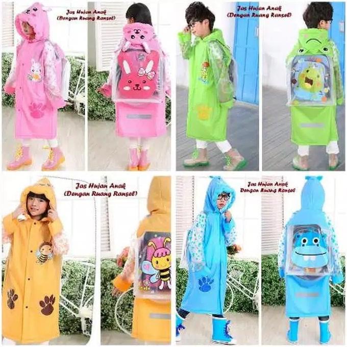 jas hujan anak karakter / jas hujan anak terusan import - merah muda