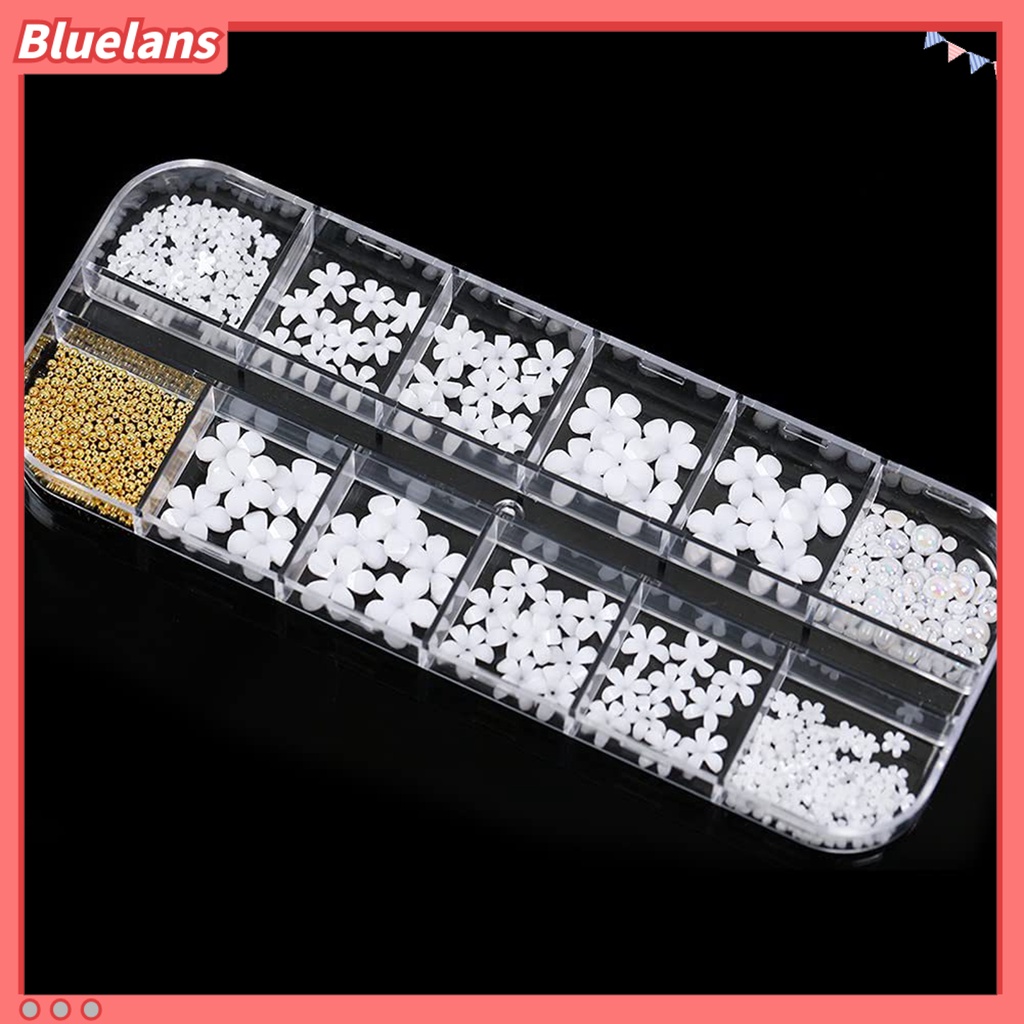 Bluelans Ornamen Kuku Motif Bunga Bahan Resin Warna Putih Untuk Dekorasi Manicure Salon