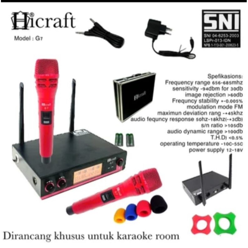 Mic wireless Hicraft G7 UHF Original handle Karaoke Red