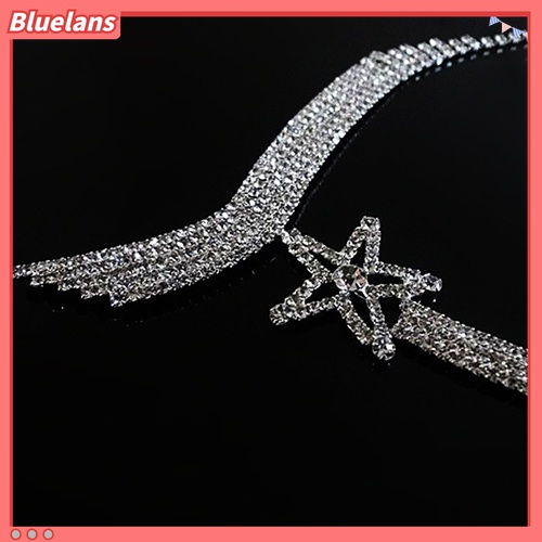 Bluelans Set Kalung + Anting Gantung Panjang Tusuk Aksen Berlian Imitasi + Rumbai Untuk Perhiasan Wanita