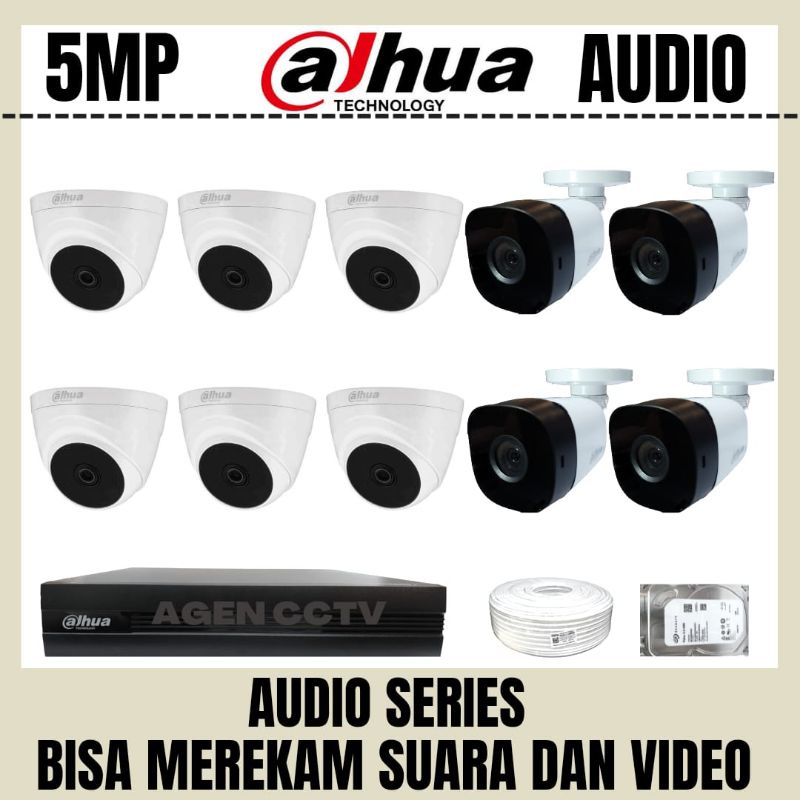 PAKET CCTV DAHUA 5MP 16 CHANNEL 10 KAMERA AUDIO BISA MEREKAM SUARA DAN VIDEO