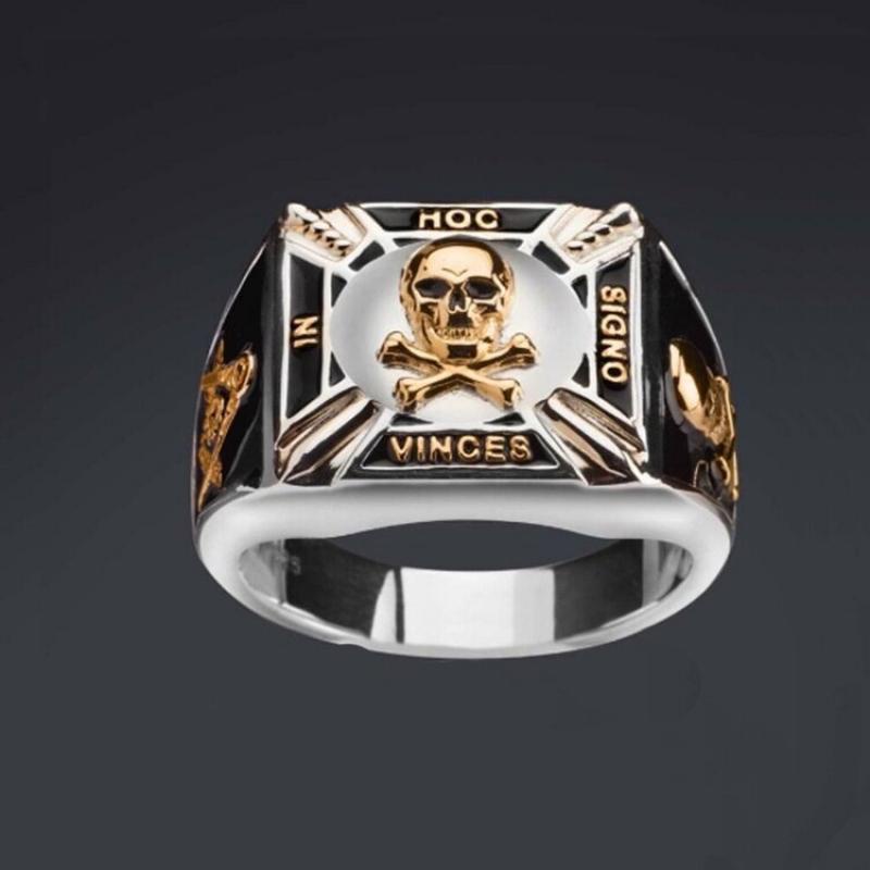 Cincin Lapis Emas Desain Tengkorak Gaya Hip Hop Untuk Pria