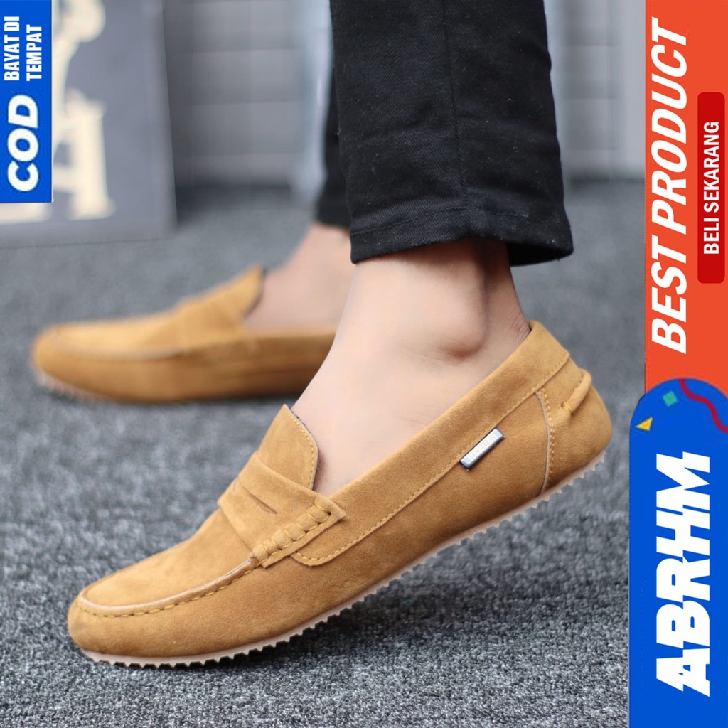 Sepatu Slip On Casual Santai Kerja Kantor Pria Hitam Slop Abrhm Noah