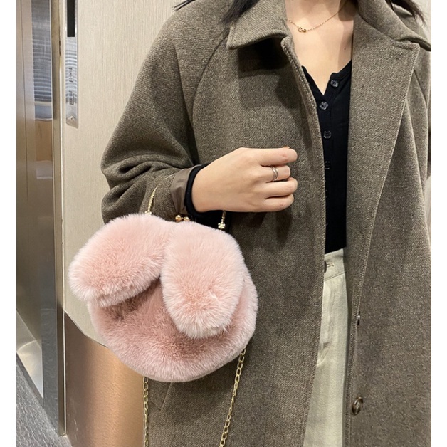 TAS TELINGA KELINCI SELEMPANG BULU WANITA KOREA WANITA LUCU GEMOY RABBIT EAR CUTE BAG Tas Lembut Lucu Korean Style Tas Selempang Wanita Handbag Cute Imut Rabbit Ear