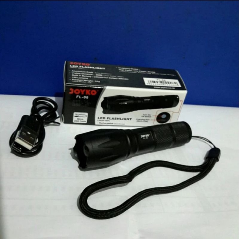 Rechargeable Flashlight FL88 / Senter LED Joyko FL 88 mode Swat Police