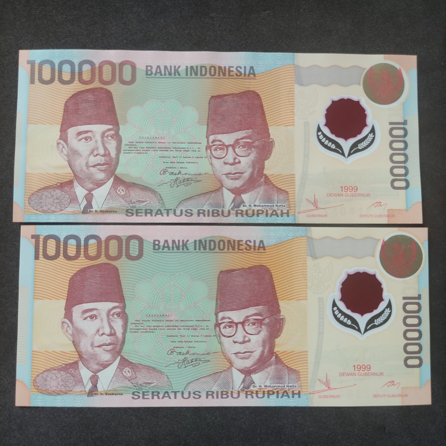 Uang Kuno 100000 Rupiah Polimer Polymer Sukarno Hatta 1999 UNC Gress