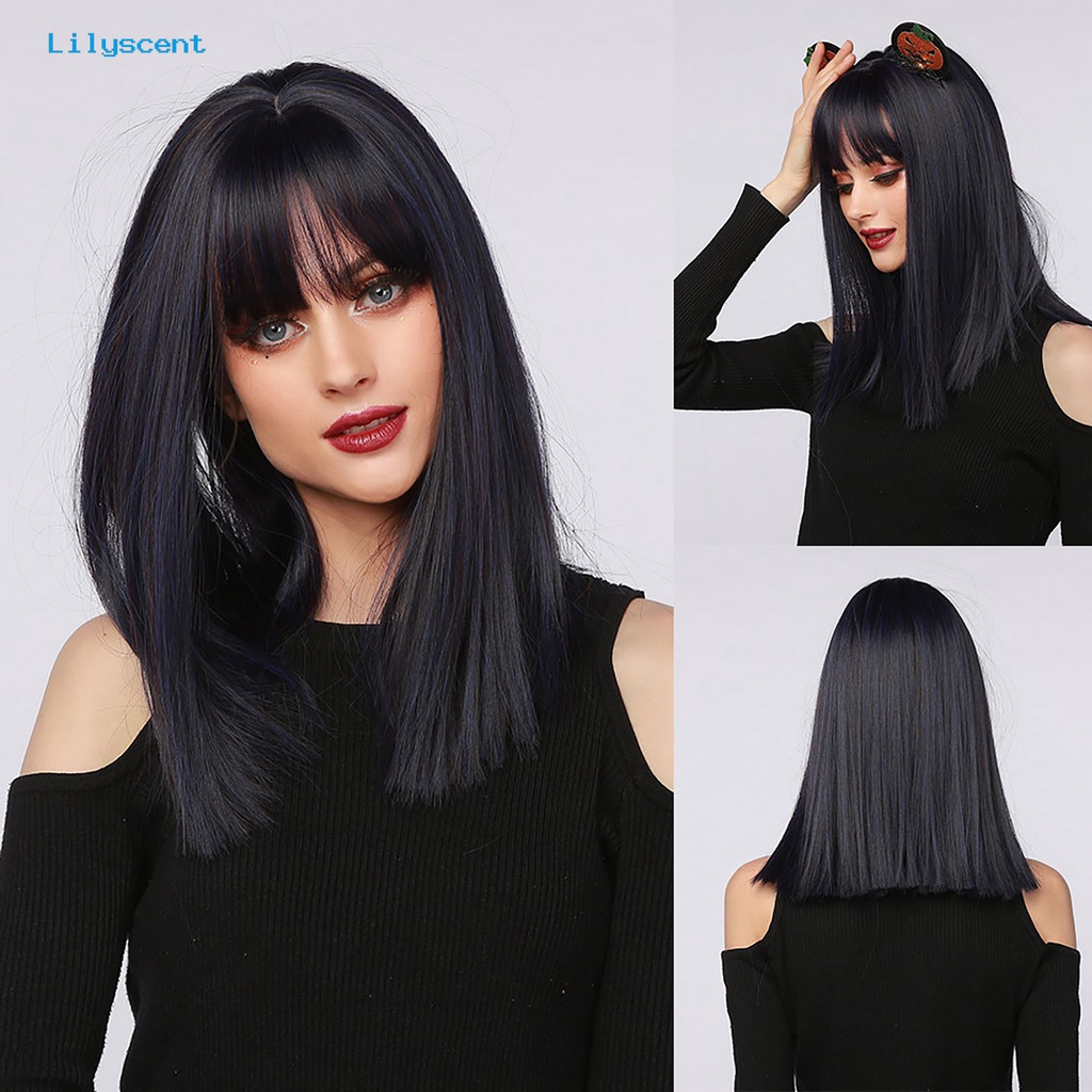 Wig Rambut Wanita Model Panjang Sedang Lurus Warna Gradasi Untuk Natal