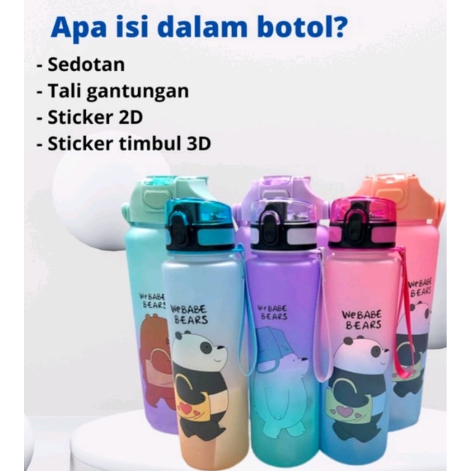 Botol Minum Couple Pasangan + Sticker 2D &amp; 3D Gradasi We Babe Bear 1Set 2 Liter Dan 800ML Food Grade Bebas BPA Dengan Penanda Waktu Webabe Bears-Botol Minum Viral Motivasi 2in1 Botol Minuman Anti Bocor Awet Tahan Lama