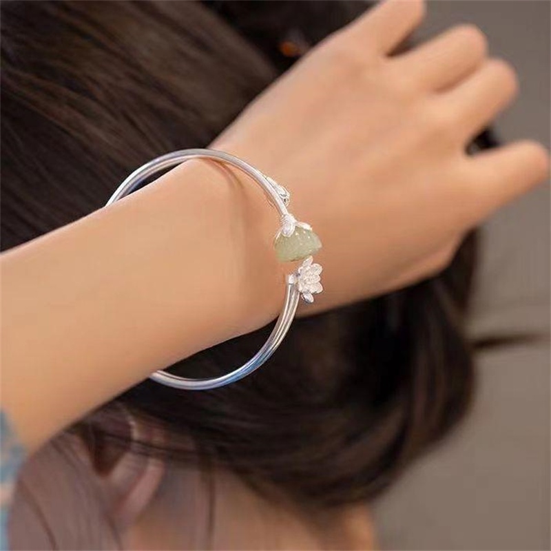 Gelang Bangle Giok Hetian Alami Warna Silver Untuk Wanita ACKER