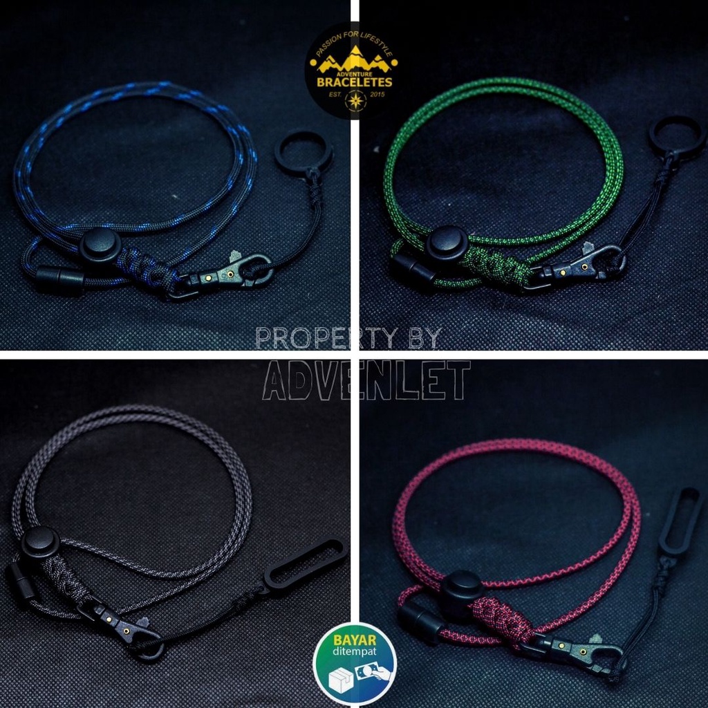 Lanyard ID Card Holder Tali Kalung Gantungan Handphone Multifungsi Paracord 4mm Kare O Ring Karet Elastis Tebal Premium