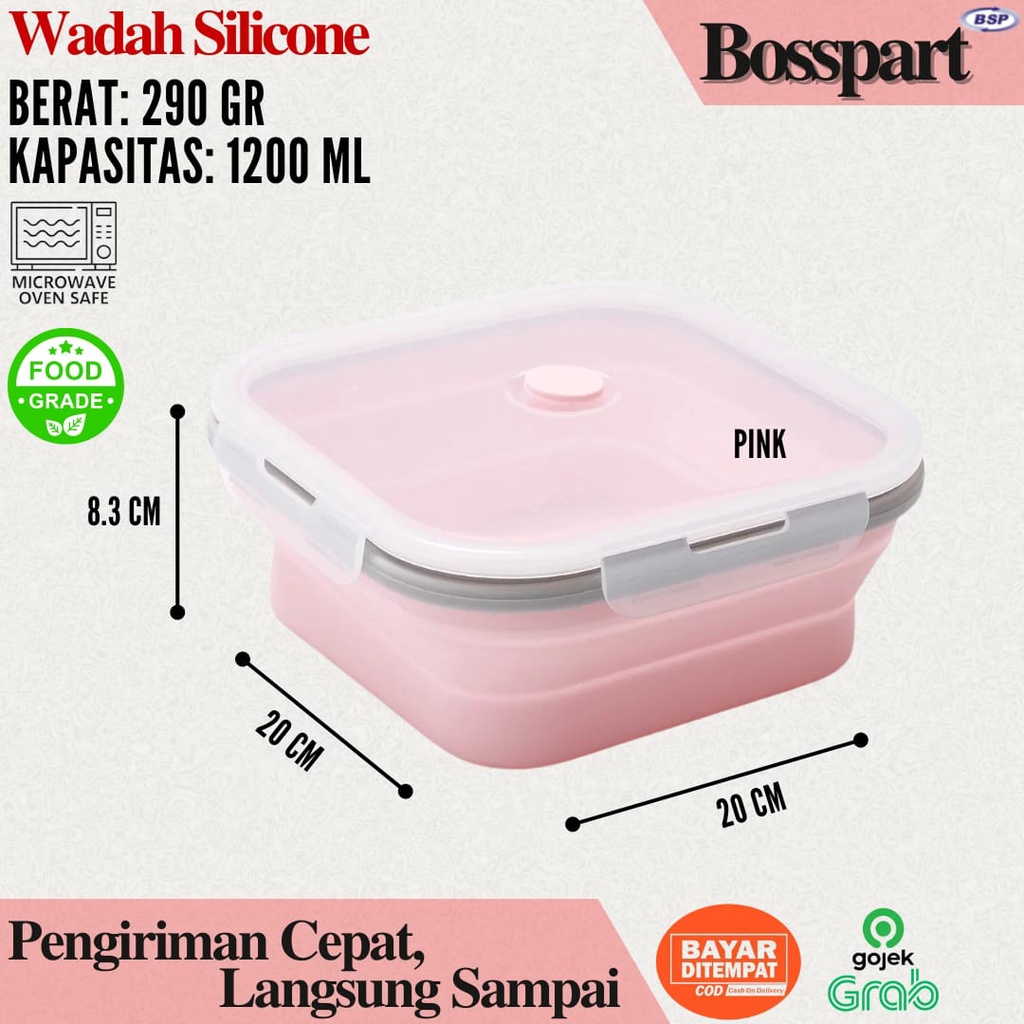 Tempat Makan Silikon / Kotak Makan Silicone /  Food Container Silicon Expandable / Wadah Makanan Lipat S M L XL