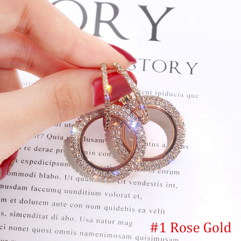 Hot Sale/Hot Sale/Fashion Mewah Anting Wanita Kristal Geometris Hoop Bulat Anting Perhiasan Hadiah